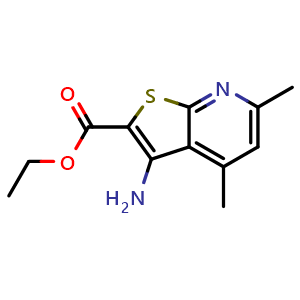 Chemical structure of Ethyl 3-amino-4,6-dimethylthieno[2,3-b]pyridine-2-carboxylate , CAS 52505-56-3, AChemBlock AD242282