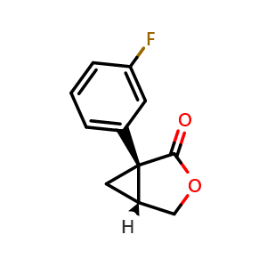 Chemical structure of (3aR,4aS)-4a-(3-fluorophenyl)-1,3,3a,4a-tetrahydrocyclopropa[1,2-c]furan-1-one , CAS 528587-70-4, AChemBlock AD242291