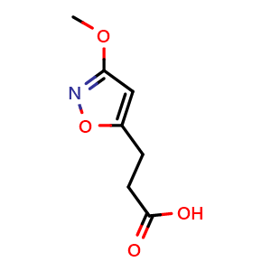 Chemical structure of 3-(3-methoxy-1,2-oxazol-5-yl)propanoic acid , CAS 52898-06-3, AChemBlock AD242293