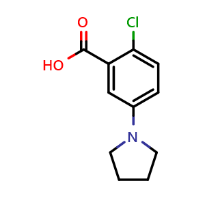 Chemical structure of 2-Chloro-5-(1-pyrrolidinyl)benzoic acid , CAS 530092-36-5, AChemBlock AD242296