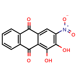 Chemical structure of 1,2-Dihydroxy-3-nitro-9,10-dihydroanthracene-9,10-dione , CAS 568-93-4, AChemBlock AD242400