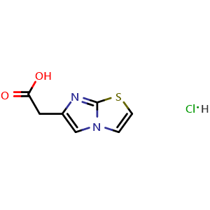 Chemical structure of 2-(Imidazo[2,1-b]thiazol-6-yl)acetic acid hydrochloride , CAS 57626-36-5, AChemBlock AD242417