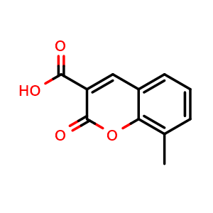 Chemical structure of 8-Methyl-2-oxo-2H-1-benzopyran-3-carboxylic acid , CAS 58734-32-0, AChemBlock AD242443