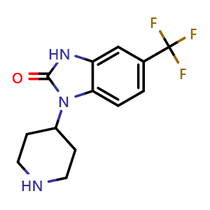 Chemical structure of 1-(piperidin-4-yl)-5-(trifluoromethyl)-2,3-dihydro-1H-1,3-benzodiazol-2-one , CAS 58859-50-0, AChemBlock AD242445