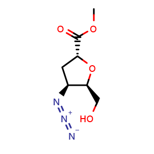 Chemical structure of Methyl (2R,4S,5R)-4-azido-5-(hydroxymethyl)tetrahydrofuran-2-carboxylate , CAS 605669-75-8, AChemBlock AD242488
