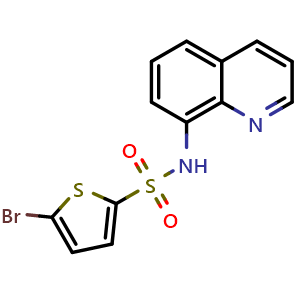 Chemical structure of 5-Bromo-N-(quinolin-8-yl)thiophene-2-sulfonamide , CAS 620103-87-9, AChemBlock AD242537