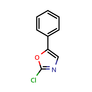 Chemical structure of 2-chloro-5-phenyl-1,3-oxazole , CAS 62124-43-0, AChemBlock AD242539