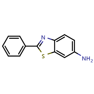 Chemical structure of 2-Phenyl-1,3-benzothiazol-6-amine , CAS 6392-97-8, AChemBlock AD242598