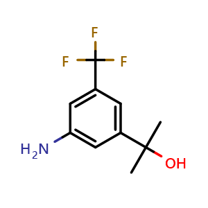 Chemical structure of 2-[3-amino-5-(trifluoromethyl)phenyl]propan-2-ol , CAS 641570-65-2, AChemBlock AD242602