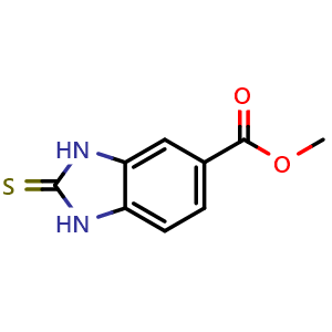 Chemical structure of Methyl 2-sulfanylidene-2,3-dihydro-1H-1,3-benzodiazole-5-carboxylate , CAS 64375-41-3, AChemBlock AD242606