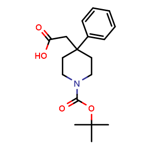 Chemical structure of 2-(1-(tert-butoxycarbonyl)-4-phenylpiperidin-4-yl)acetic acid , CAS 644982-20-7, AChemBlock AD242612