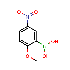 Chemical structure of (2-methoxy-5-nitro-phenyl)boronic acid , CAS 677746-35-9, AChemBlock AD242676