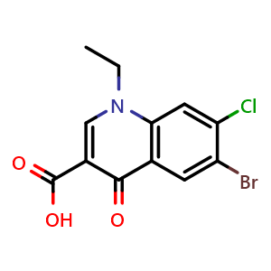 Chemical structure of 6-Bromo-7-chloro-1-ethyl-4-oxo-1,4-dihydroquinoline-3-carboxylic acid , CAS 70458-86-5, AChemBlock AD242735