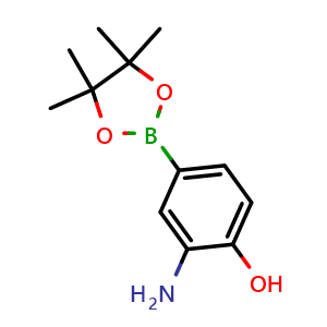 Chemical structure of 2-Amino-4-(4,4,5,5-tetramethyl-1,3,2-dioxaborolan-2-yl)phenol , CAS 760990-10-1, AChemBlock AD242844