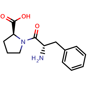 Chemical structure of (2S)-1-[(2S)-2-amino-3-phenylpropanoyl]pyrrolidine-2-carboxylic acid , CAS 7669-65-0, AChemBlock AD242856