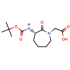 Chemical structure of (S)-2-(3-((tert-Butoxycarbonyl)amino)-2-oxoazepan-1-yl)acetic acid , CAS 79839-29-5, AChemBlock AD242919