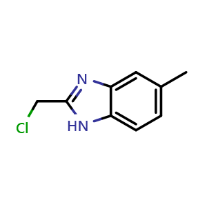 Chemical structure of 2-(chloromethyl)-5-methyl-1H-1,3-benzodiazole , CAS 80567-68-6, AChemBlock AD242926
