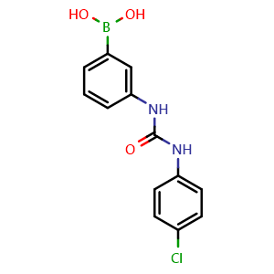 Chemical structure of (3-{[(4-chlorophenyl)carbamoyl]amino}phenyl)boronic acid , CAS 842149-00-2, AChemBlock AD242976