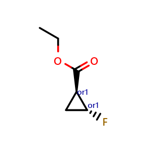 Chemical structure of Ethyl trans-2-fluorocyclopropanecarboxylate , CAS 84388-72-7, AChemBlock AD242978