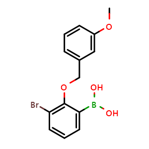 Chemical structure of [3-bromo-2-[(3-methoxyphenyl)methoxy]phenyl]boronic acid , CAS 849052-24-0, AChemBlock AD242997