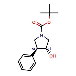 Chemical structure of trans-tert-butyl-3-hydroxy-4-phenyl-pyrrolidine-1-carboxylate , CAS 849674-11-9, AChemBlock AD243003