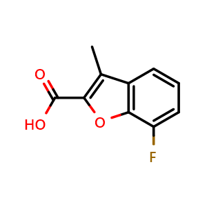 Chemical structure of 7-Fluoro-3-methyl-1-benzofuran-2-carboxylic acid , CAS 852388-66-0, AChemBlock AD243030