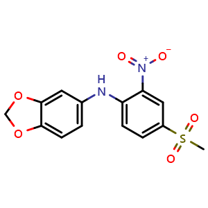 Chemical structure of N-(4-methanesulfonyl-2-nitrophenyl)-2H-1,3-benzodioxol-5-amine , CAS 852702-51-3, AChemBlock AD243033