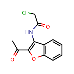 Chemical structure of N-(2-acetyl-1-benzofuran-3-yl)-2-chloroacetamide , CAS 855715-46-7, AChemBlock AD243046