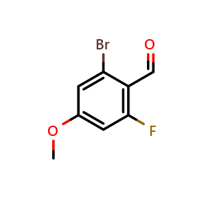 Chemical structure of 2-bromo-6-fluoro-4-methoxy-benzaldehyde , CAS 856767-10-7, AChemBlock AD243052