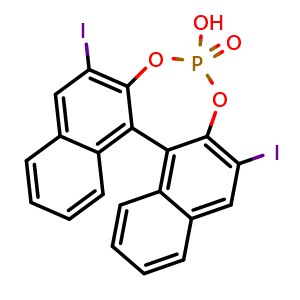 Chemical structure of (11bR)-4-Hydroxy-2,6-diiododinaphtho[2,1-d:1',2'-f][1,3,2]dioxaphosphepine 4-oxide , CAS 861909-34-4, AChemBlock AD243068