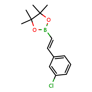 Chemical structure of 2-[(E)-2-(3-chlorophenyl)vinyl]-4,4,5,5-tetramethyl-1,3,2-dioxaborolane , CAS 871125-84-7, AChemBlock AD243107