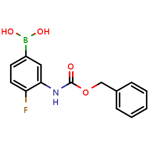 Chemical structure of [3-(benzyloxycarbonylamino)-4-fluoro-phenyl]boronic acid , CAS 874219-58-6, AChemBlock AD243133