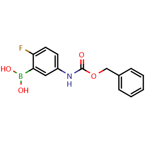 Chemical structure of [5-(benzyloxycarbonylamino)-2-fluoro-phenyl]boronic acid , CAS 874290-58-1, AChemBlock AD243136