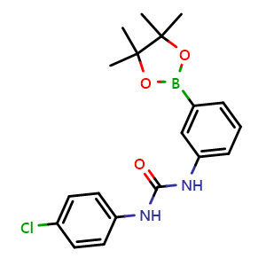 Chemical structure of 1-(4-chlorophenyl)-3-[3-(4,4,5,5-tetramethyl-1,3,2-dioxaborolan-2-yl)phenyl]urea , CAS 874302-00-8, AChemBlock AD243139