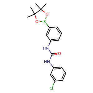 Chemical structure of 1-(3-chlorophenyl)-3-[3-(4,4,5,5-tetramethyl-1,3,2-dioxaborolan-2-yl)phenyl]urea , CAS 874302-01-9, AChemBlock AD243140