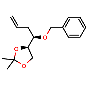 Chemical structure of (4R)-2,2-Dimethyl-4-[(1R)-1-(phenylmethoxy)-3-buten-1-yl]-1,3-dioxolane , CAS 87604-54-4, AChemBlock AD243149