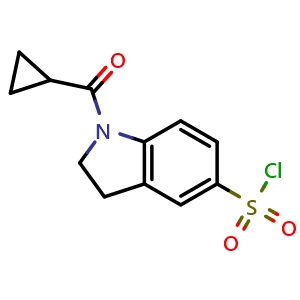 Chemical structure of 1-cyclopropanecarbonyl-2,3-dihydro-1H-indole-5-sulfonyl chloride , CAS 879562-21-7, AChemBlock AD243163