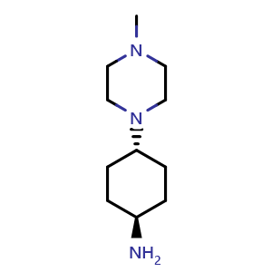Chemical structure of trans-4-(4-Methyl-1-piperazinyl)cyclohexanamine , CAS 883195-08-2, AChemBlock AD243172