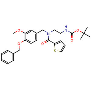 Chemical structure of tert-Butyl N-[2-(N-{[4-(benzyloxy)-3-methoxyphenyl]methyl}-1-(thiophen-2-yl)formamido)ethyl]carbamate , CAS 883976-09-8, AChemBlock AD243181