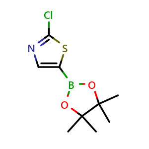 Chemical structure of 2-Chloro-5-(tetramethyl-1,3,2-dioxaborolan-2-yl)-1,3-thiazole , CAS 889672-72-4, AChemBlock AD243208