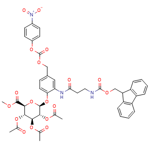 (2S,3R,4S,5S,6S)-2-(2-(3-((((9H-Fluoren-9-yl)methoxy)carbonyl)amino)propanamido)-4-((((4-nitrophenoxy)carbonyl)oxy)methyl)phenoxy)-6-(methoxycarbonyl)tetrahydro-2H-pyran-3,4,5-triyl triacetate