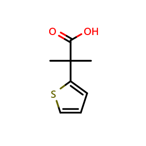 Chemical structure of 2-methyl-2-(thiophen-2-yl)propanoic acid , CAS 90953-78-9, AChemBlock AD243268