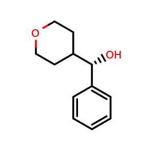 Chemical structure of (S)-(oxan-4-yl)(phenyl)methanol , CAS 910629-24-2, AChemBlock AD243272
