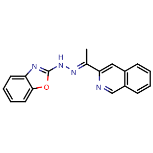 Chemical structure of (1E)-1-(3-Isoquinolinyl)ethanone 2-(2-benzoxazolyl)hydrazone , CAS 913169-79-6, AChemBlock AD243279