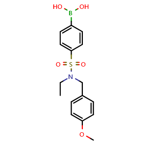 Chemical structure of [4-[ethyl-[(4-methoxyphenyl)methyl]sulfamoyl]phenyl]boronic acid , CAS 913835-55-9, AChemBlock AD243285