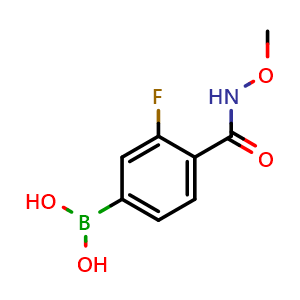 Chemical structure of [3-fluoro-4-(methoxycarbamoyl)phenyl]boronic acid , CAS 913835-58-2, AChemBlock AD243286
