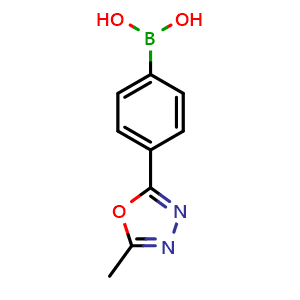 Chemical structure of (4-(5-methyl-1,3,4-oxadiazol-2-yl)phenyl)boronic acid , CAS 913835-70-8, AChemBlock AD243288