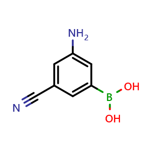 Chemical structure of (3-Amino-5-cyanophenyl)boronic acid , CAS 913943-05-2, AChemBlock AD243291