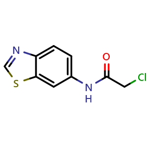 Chemical structure of N-(1,3-benzothiazol-6-yl)-2-chloroacetamide , CAS 916791-26-9, AChemBlock AD243307