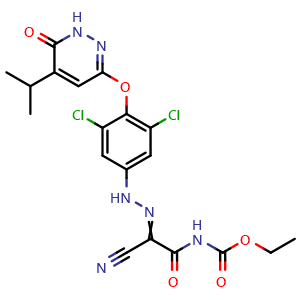 Ethyl N-[2-cyano-2-[2-[3,5-dichloro-4-[[1,6-dihydro-5-(1-methylethyl)-6-oxo-3-pyridazinyl]oxy]phenyl]hydrazinylidene]acetyl]carbamate